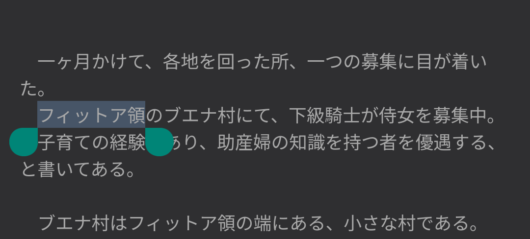 テキスト選択中の画面